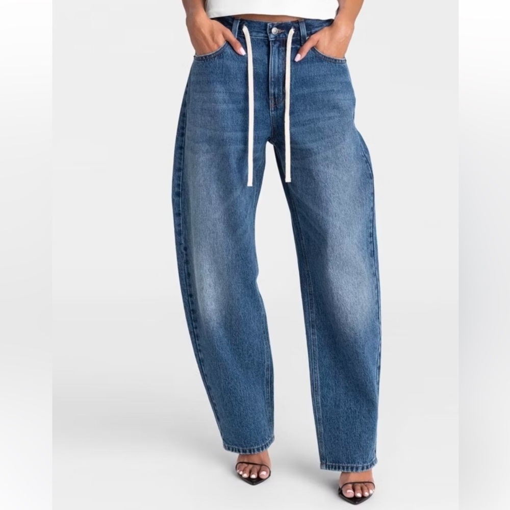 NWT KBB by Khalana Barrel Leg Drawstring Jeans Women’s 12 blue denim